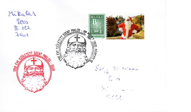 Postai karácsonyi levél Szent Miklós bélyegzővel